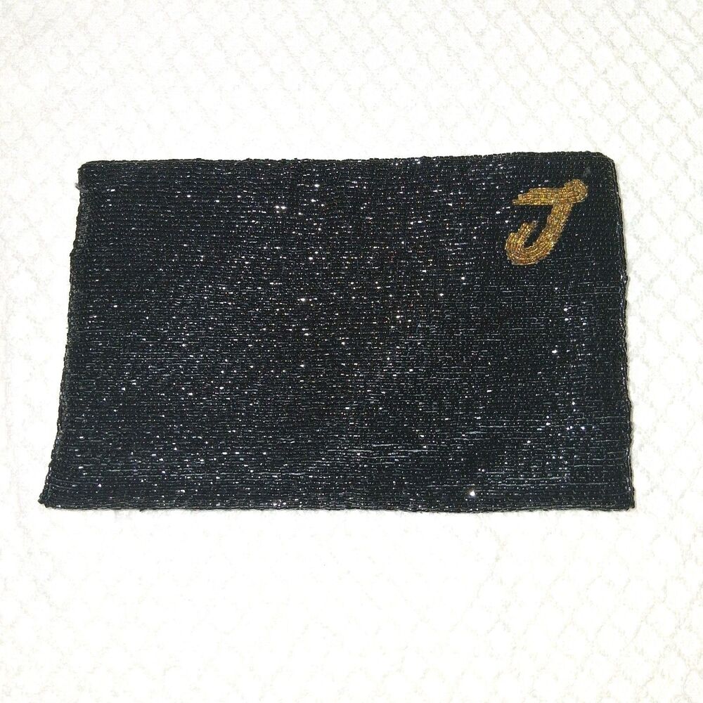 Beaded Letter J Clutch Purse Old Glam Classic 1920s Edgy Statement Evening Event